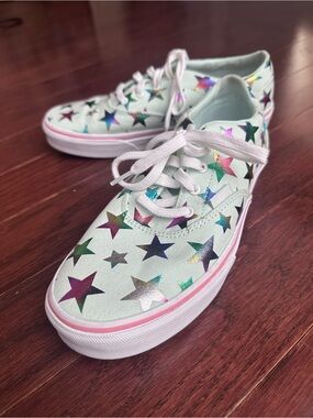 NWOT - Vans Kids Mint Canvas Sneakers with Holographic Star Print
